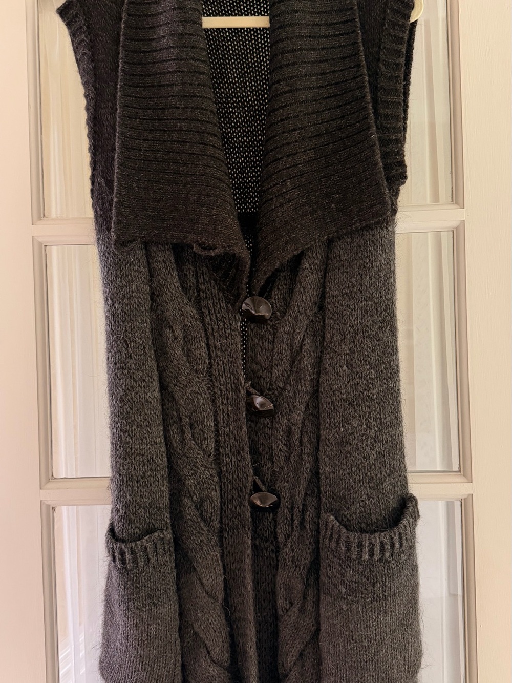 Armani Collezioni Dark Gray Cable Knit Sleeveless Cardigan